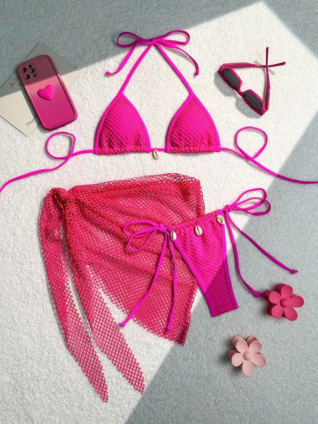 Women's triangle bikini with transparent mesh fabric and lacing details StylebySassy