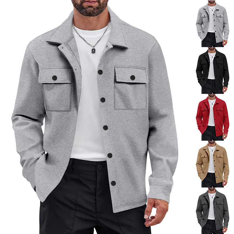 Men's work-inspired shirt jacket with button placket, patch chest pockets, and boxy fit StylebySassy