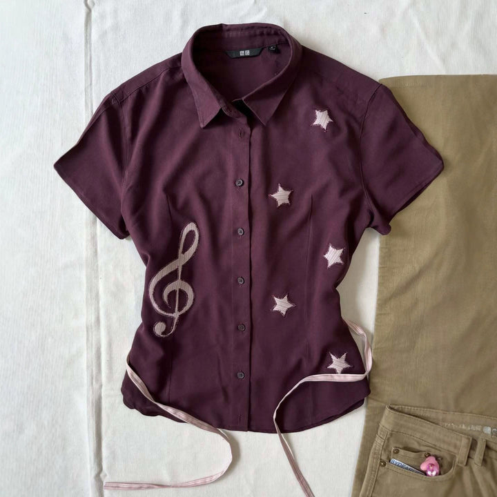 Women’s Short Sleeve Shirt with Creative Music Design StylebySassy