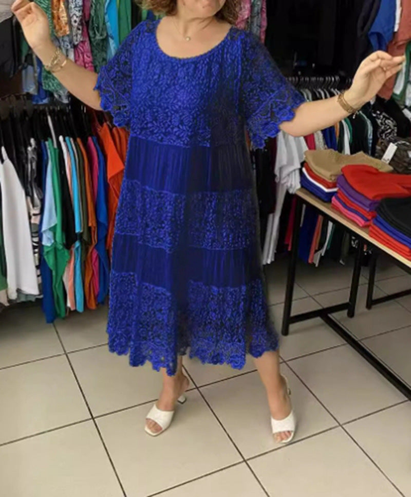 Women's multi-layered lace midi dress with pleated inserts and flounce sleeves StylebySassy