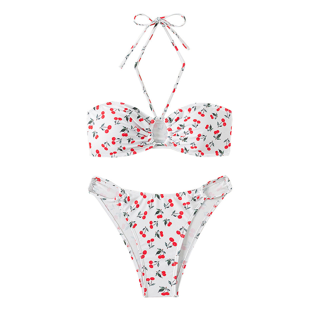 Women's bandeau bikini set with playful cherry pattern StylebySassy