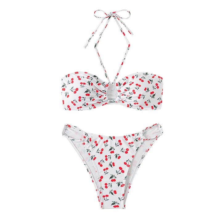 Women's bandeau bikini set with playful cherry pattern StylebySassy