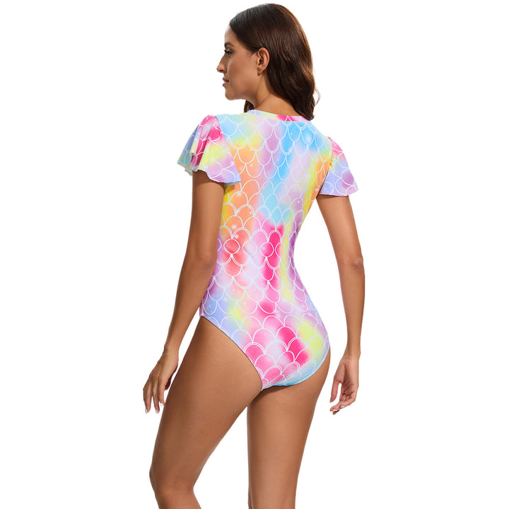 Ladies sporty jumpsuit with ruffle details and trendy fish scale pattern StylebySassy
