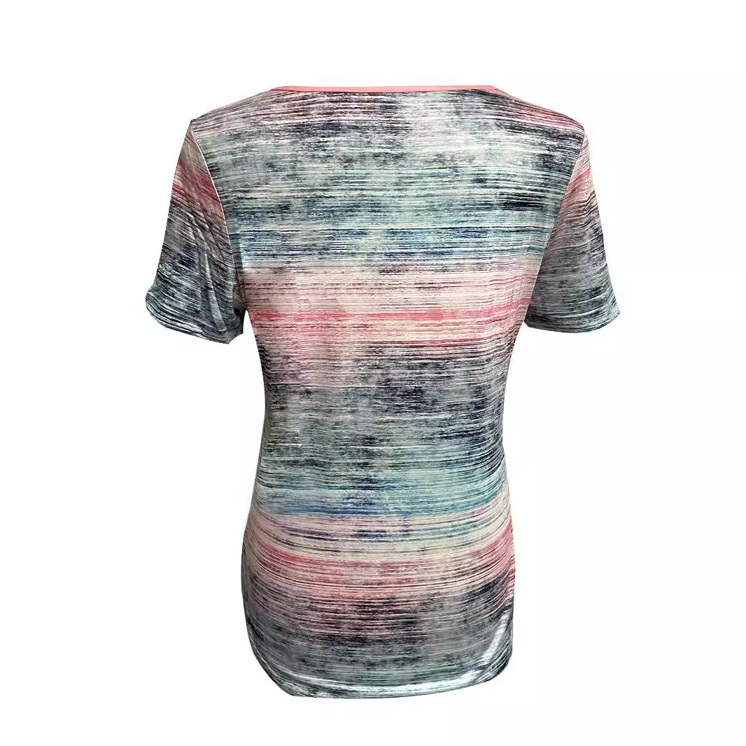 Women nan lightweight jersey long shirt with horizontal brush print and shoulder button detail StylebySassy