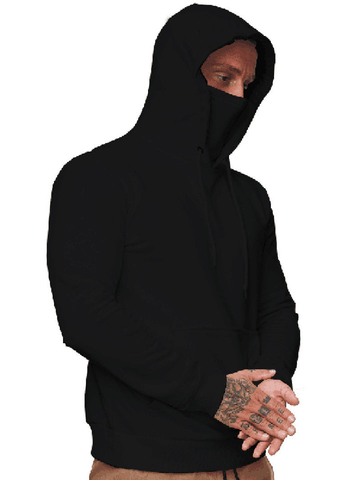 Men's hoodie with integrated tube collar face mask, kangaroo pocket and ribbed cuffs StylebySassy