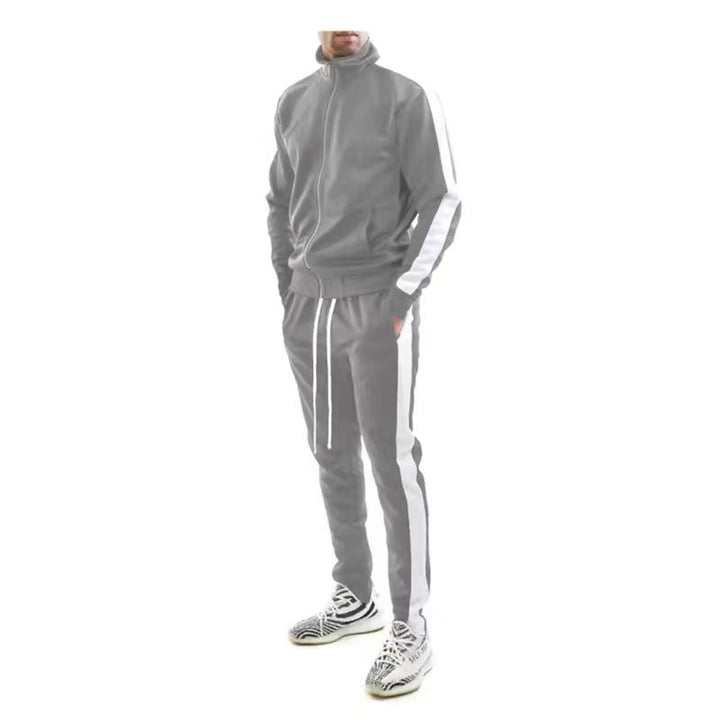 Men's slim training set with stand-up collar, zip jacket and fitted drawstring jogger StylebySassy