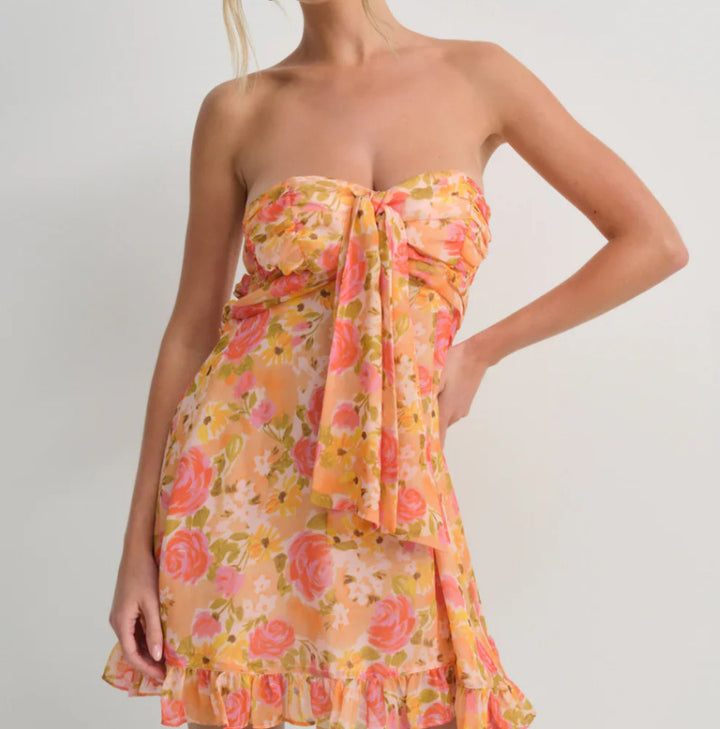 Women's Off-Shoulder Chiffon Dress with Front Bow and Ruffle Hem StylebySassy
