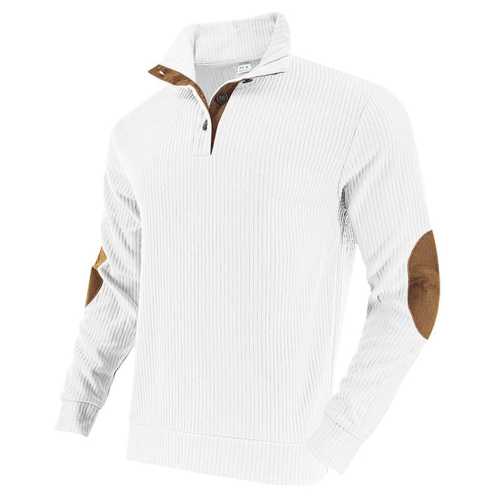 Men's ribbed turtleneck with stand-up collar and contrasting elbow patches StylebySassy