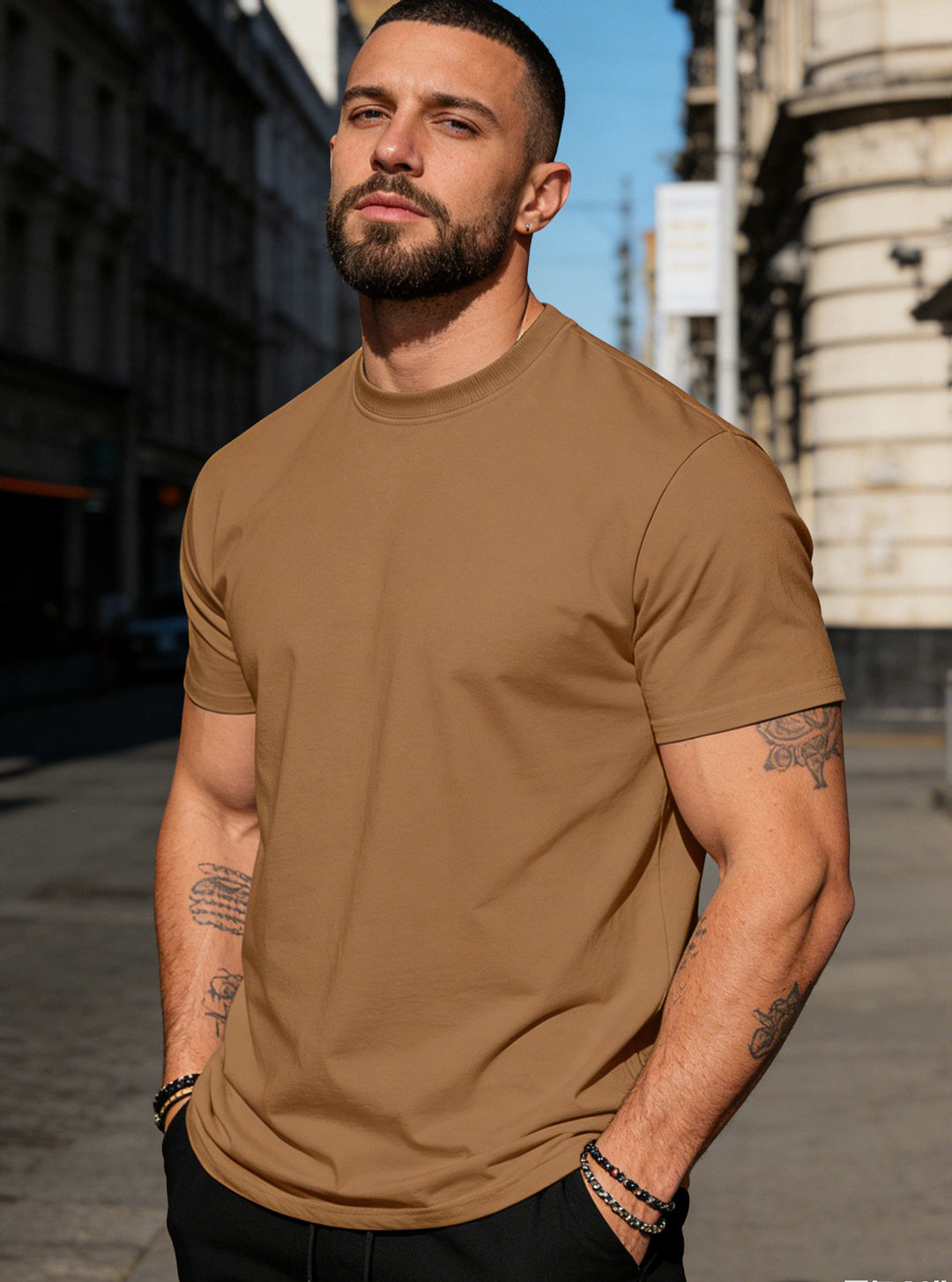 Men's body-hugging high-quality cotton shirt with round neck StylebySassy