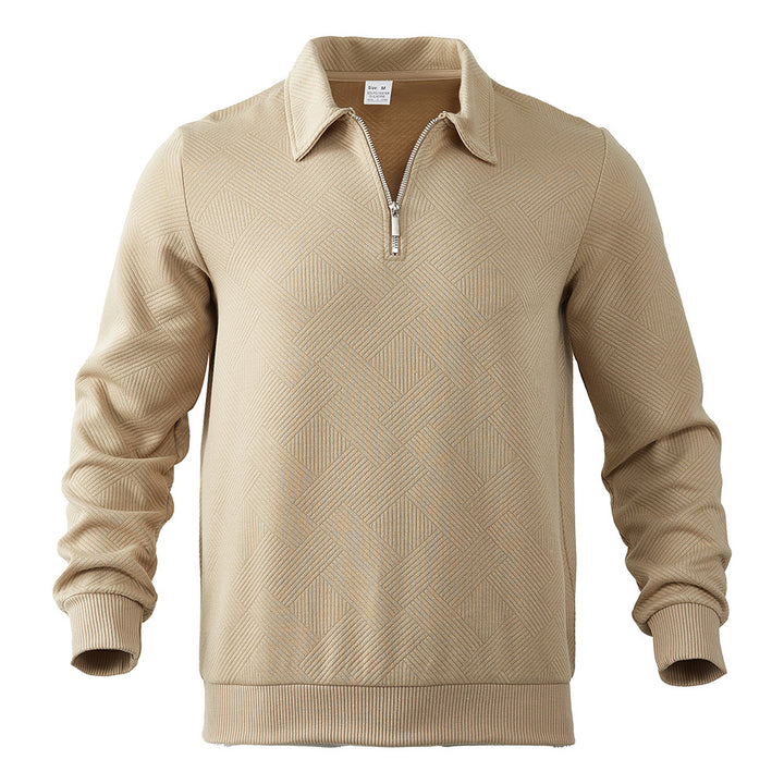 Men's nan Troyer in geometric structured knit with half-zip and polo collar StylebySassy