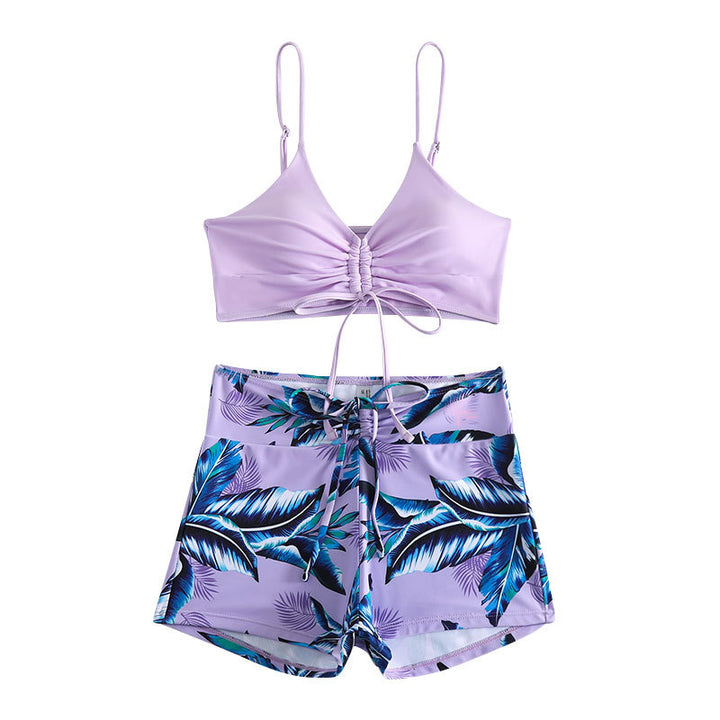 Ladies bikini set with horizontally gathered top and casual shorts StylebySassy
