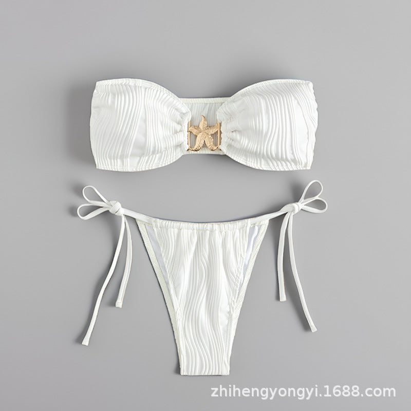 Women’s bandeau bikini with decorative shell closure StylebySassy