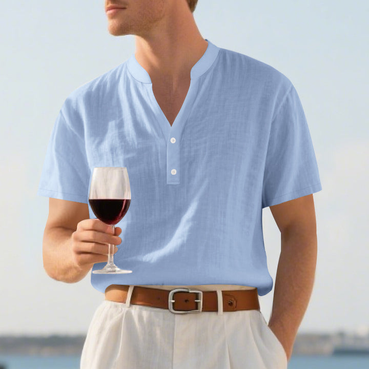 Men's summer Nehru shirt made of linen blend with short button placket StylebySassy