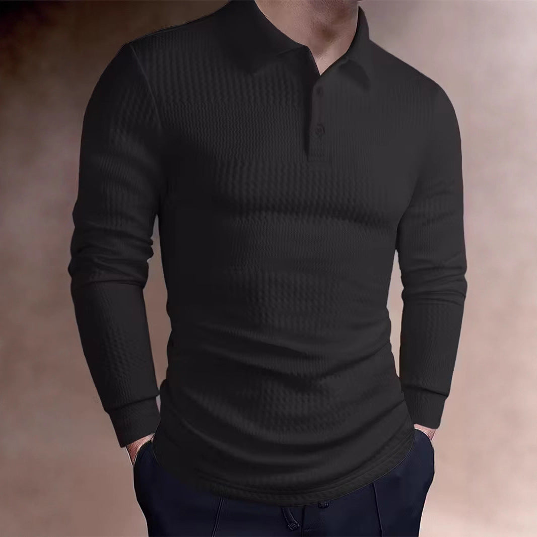 Men's tailored waffle knit polo shirt with classic polo collar StylebySassy