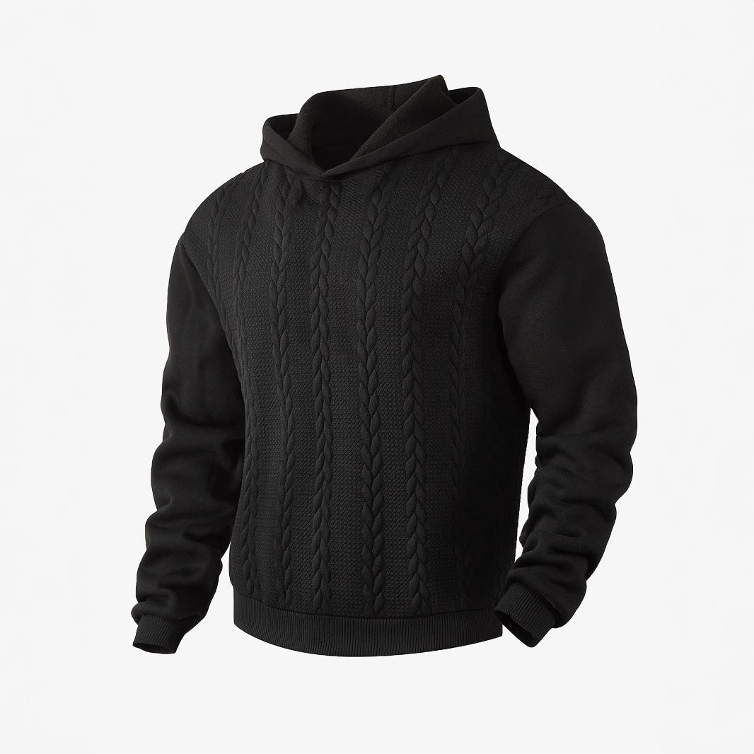 Men's knitted look hoodie with cable pattern and ribbed hem StylebySassy