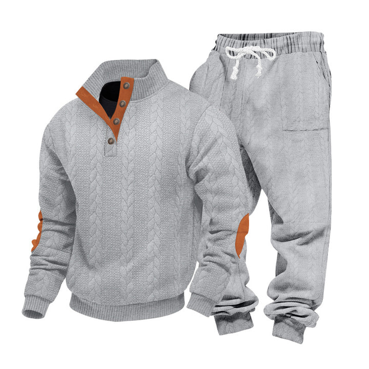 Men's knitted combination of sweater and joggers with cable pattern and elbow patches StylebySassy