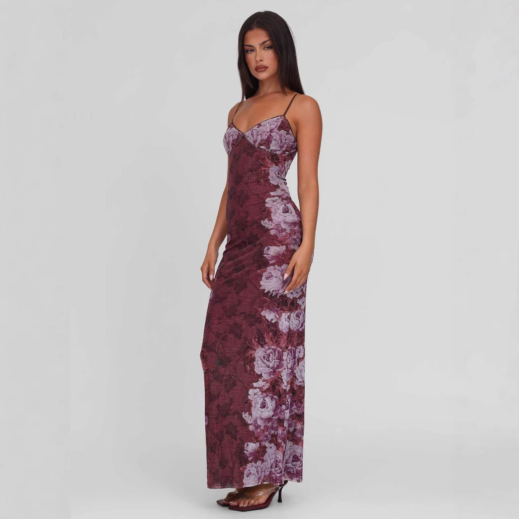 Women nan a fitted jersey slip dress with V-neck, spaghetti straps and floral leopard print StylebySassy