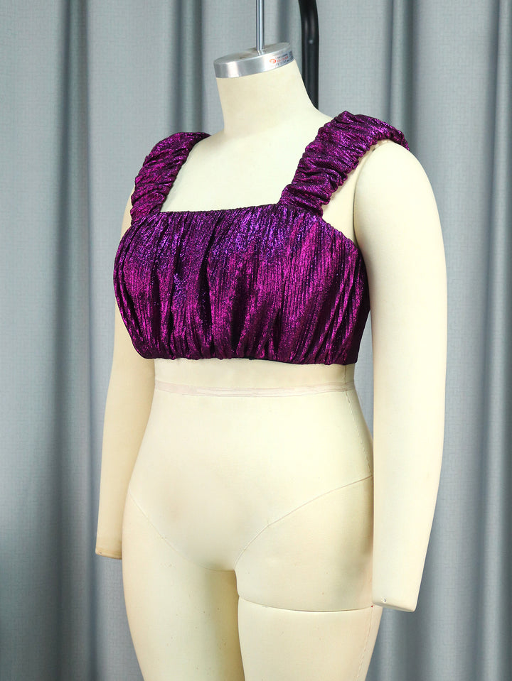 Ladies Glamorous Crop Top with Pleated Sleeves StylebySassy