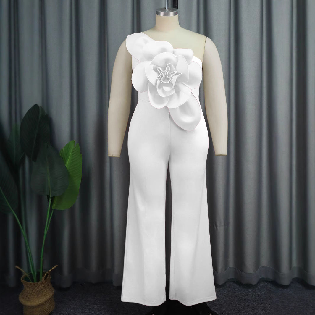 Ladies elegant overall with large floral accent on top
