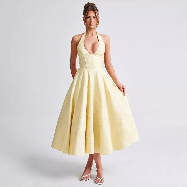 Women's Elegant Halterneck Ball Gown with Flared Skirt StylebySassy