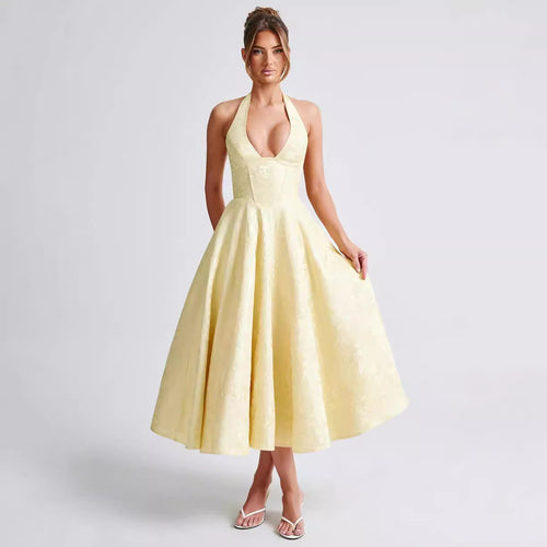 Women's Elegant Halterneck Ball Gown with Flared Skirt StylebySassy