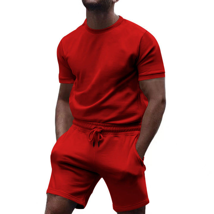 Men's minimalist jersey ensemble with comfortable round neck shirt and elastic drawstring shorts StylebySassy