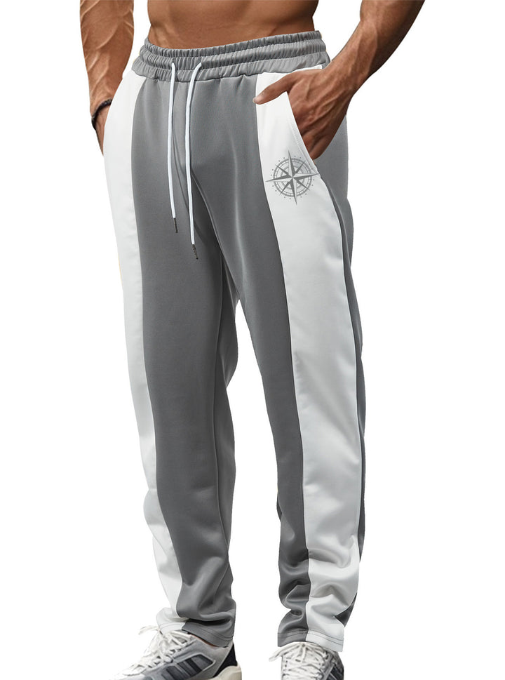 Men's sporty track pants with side contrast stripes, elastic waistband, drawstring, and deer embroidery StylebySassy