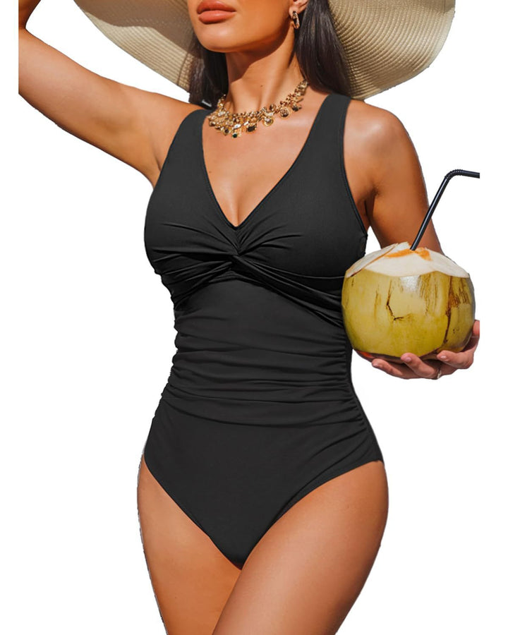 Ladies Elegant One-Piece Swimsuit with Fashionable Twist StylebySassy