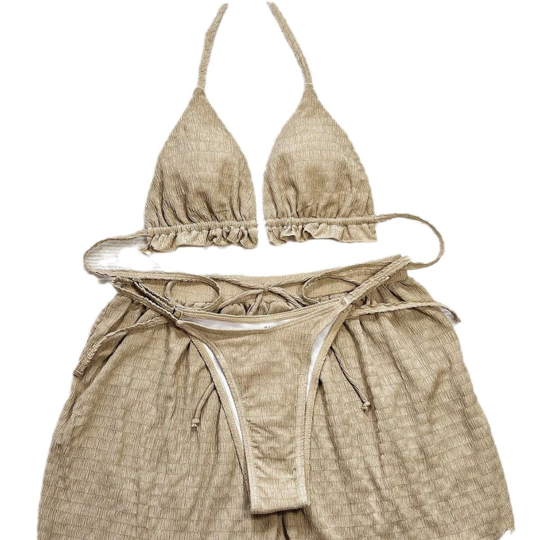 Women Triangle Bikini Set with Casual Shorts StylebySassy