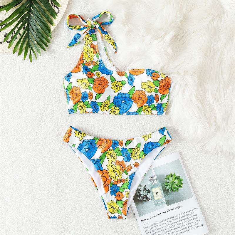 Ladies One-Sided Bikini with Floral Design and Adjustable Strap StylebySassy