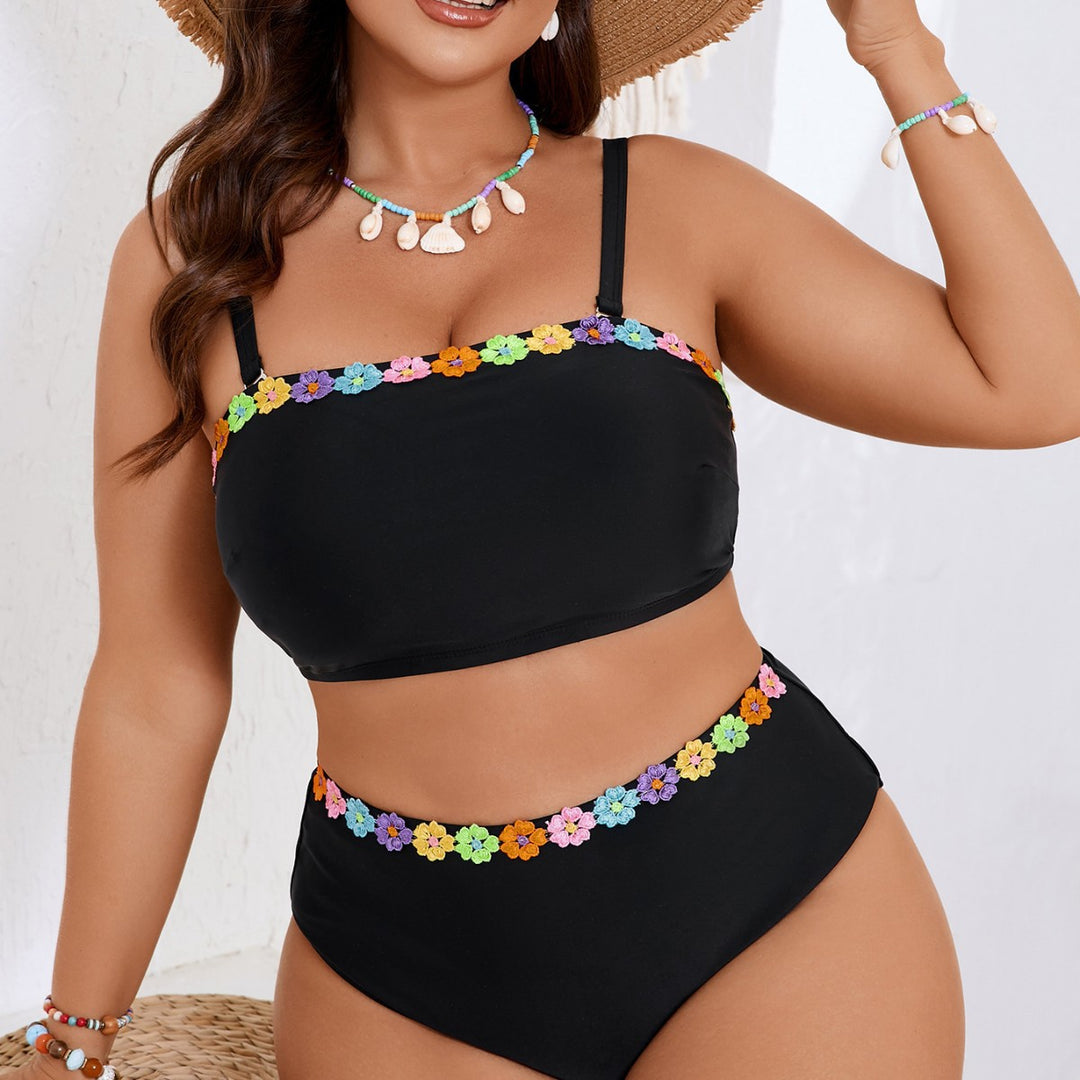 Women's Bandeau Bikini Set with Floral Accent StylebySassy