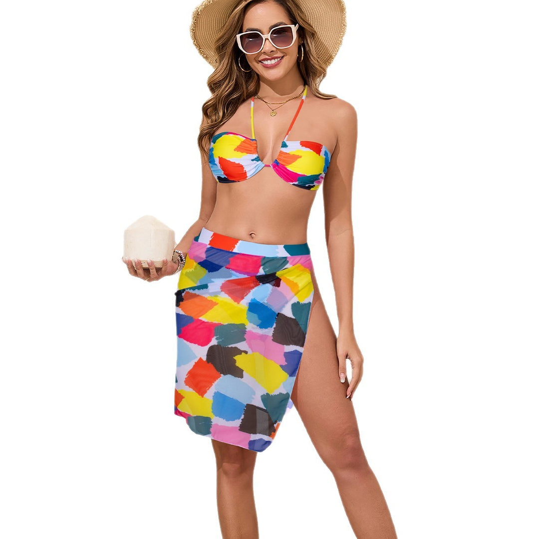 Women's Colorful Printed Bikini Set with Airy Sarong StylebySassy