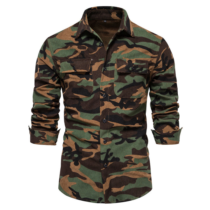 Men's fine cord overshirt with chest pockets, continuous button placket, and close-fitting silhouette StylebySassy