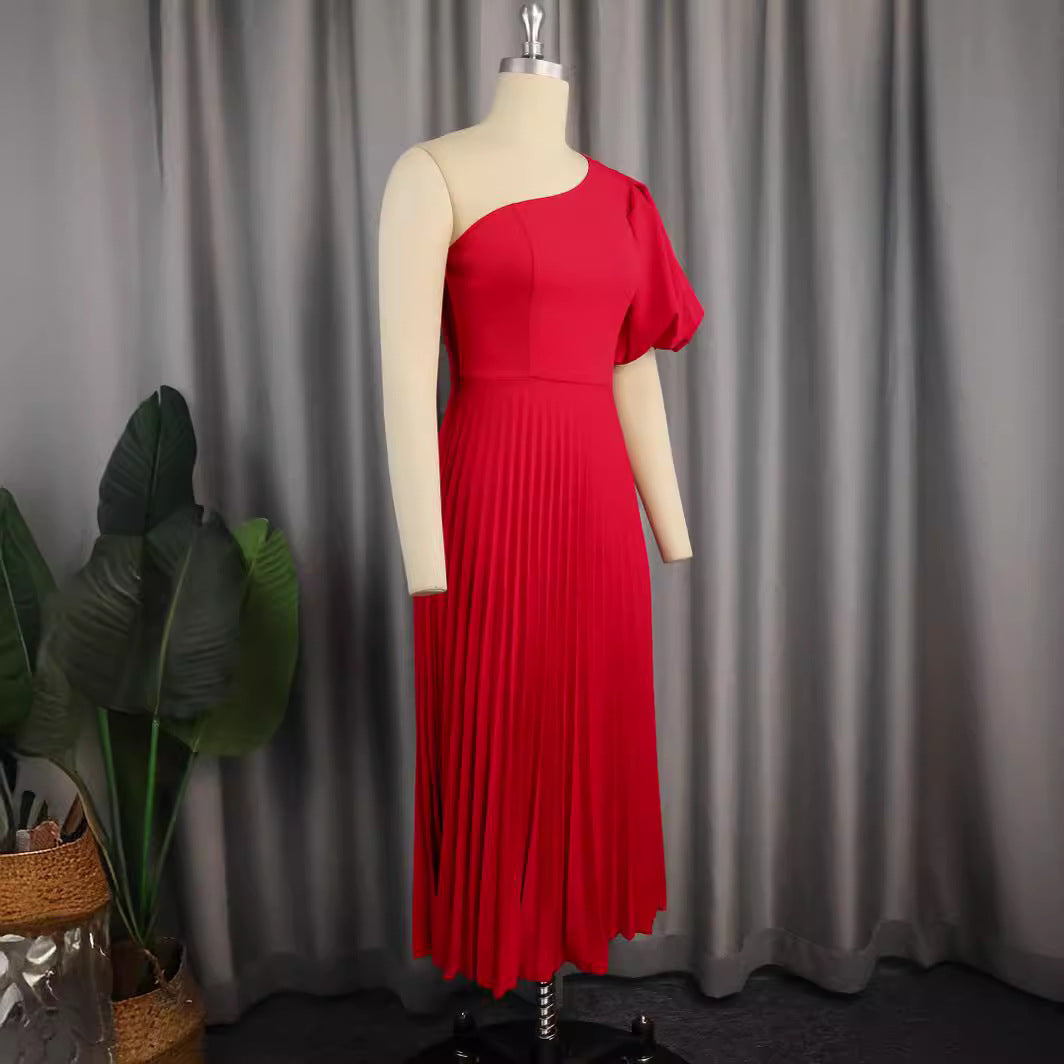 Women One-Sided Maxi Dress with Pleat Details StylebySassy