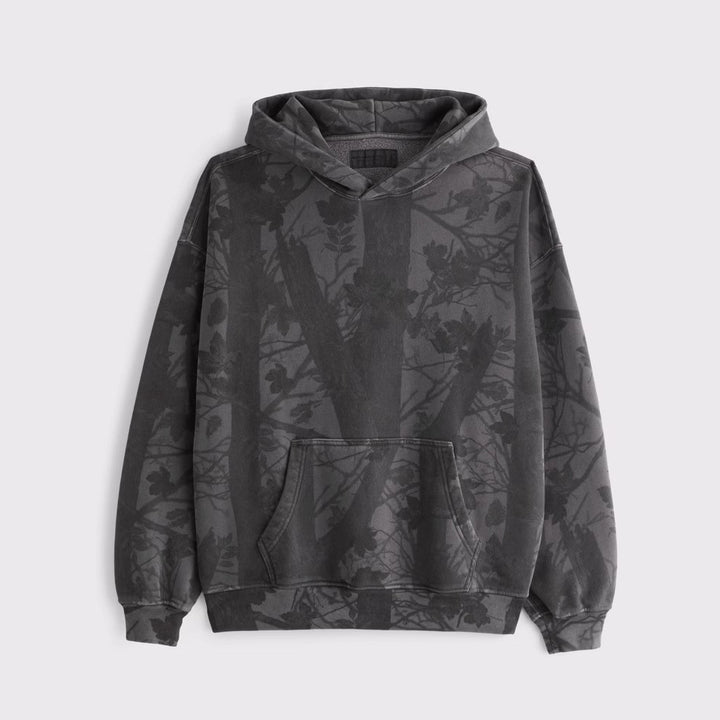 Unisex loose-fit hoodie sweatshirt with subtle leaf texture, double hood without drawstring and kangaroo pocket StylebySassy