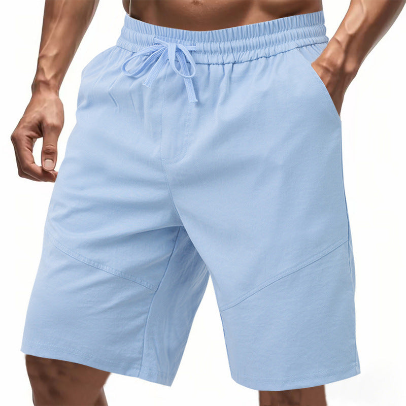 Men's knee-length linen blend shorts with elastic drawstring waistband and side pockets StylebySassy