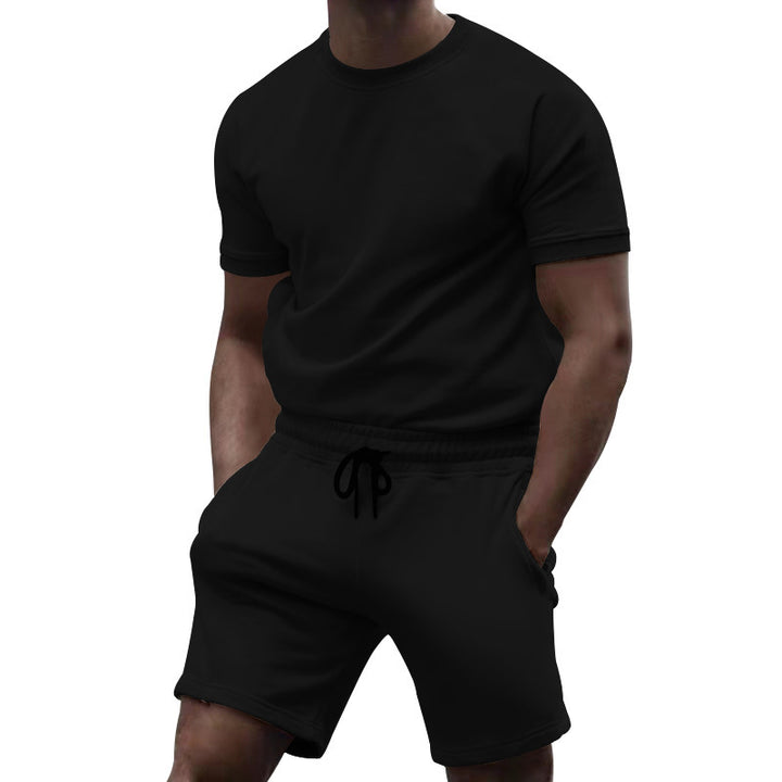 Men's short-sleeve sweat set made of soft sweatshirt fabric with a round neck shirt and drawstring shorts StylebySassy