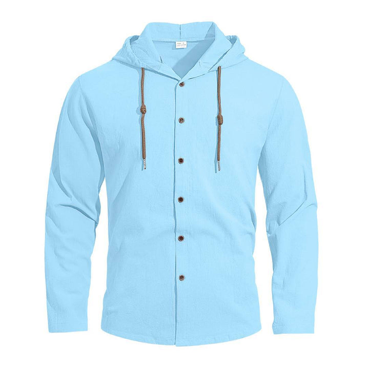 Men's hooded shirt in linen look with button placket and drawstring StylebySassy