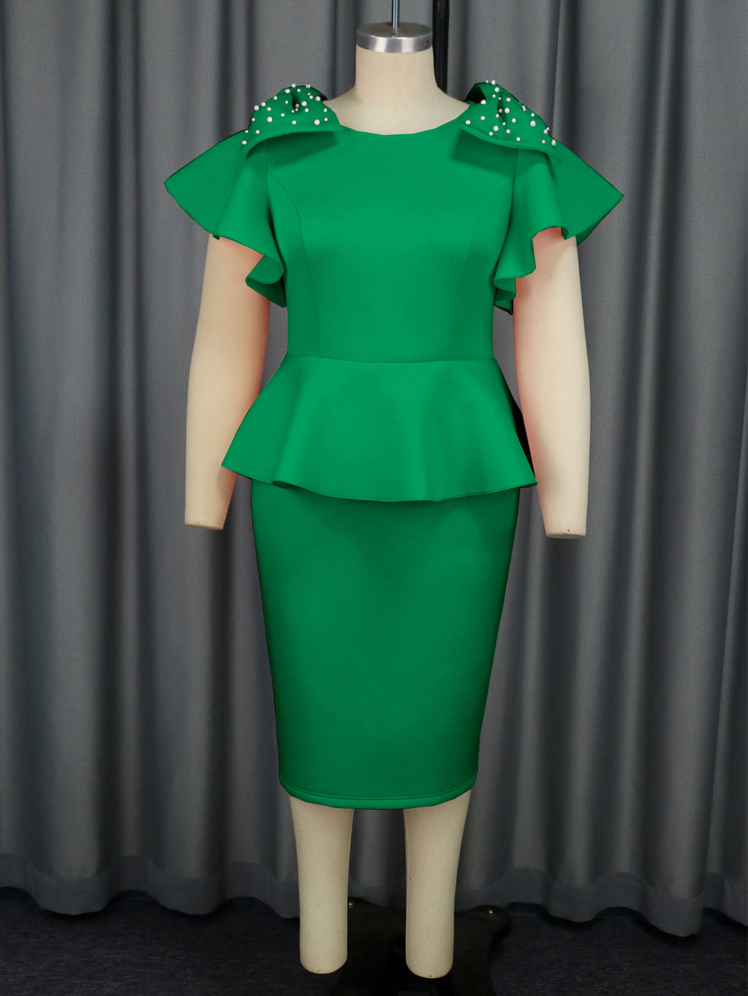 Women's Elegant Dress with Voluminous Ruffle Hems and Pearl Accents StylebySassy