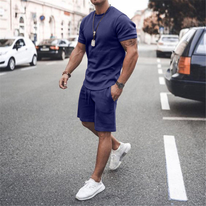Men's fitted short sleeve shirt with reinforced shoulder seam and elastic drawstring bermuda made of stretch jersey StylebySassy