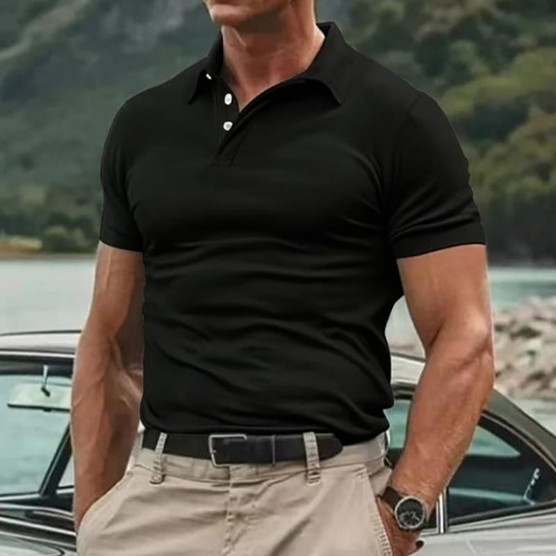 Men's breathable cotton polo shirt short sleeves with classic collar and ribbed cuffs StylebySassy