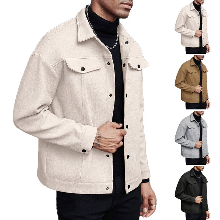 Men's shirt jacket made of wool blend with snap buttons and flap pockets StylebySassy