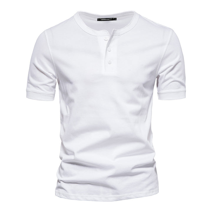 Men's narrow cut short sleeve shirt with short button placket and ribbed collar made of cotton blend StylebySassy