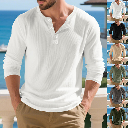 Men's fitted Henley long sleeve made of thermoactive waffle jersey with three-part button placket StylebySassy