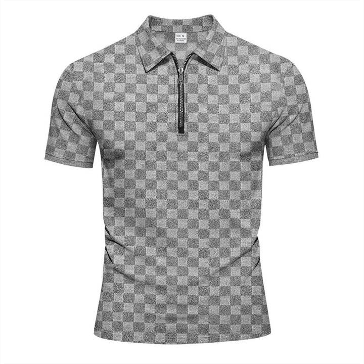 Men's short half-zip polo shirt made of structured waffle piqué with shirt collar and fitted silhouette StylebySassy
