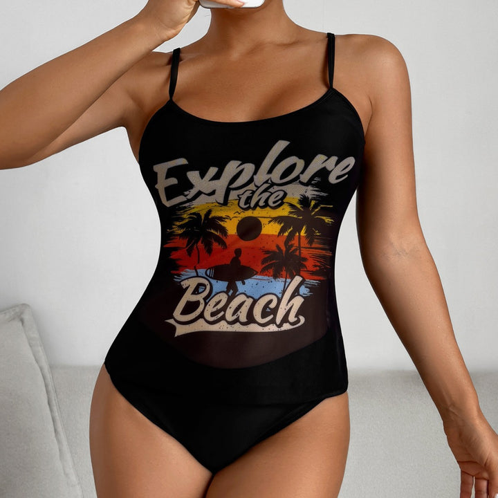 Women's beach top with colorful graphic design and matching bikini bottom StylebySassy