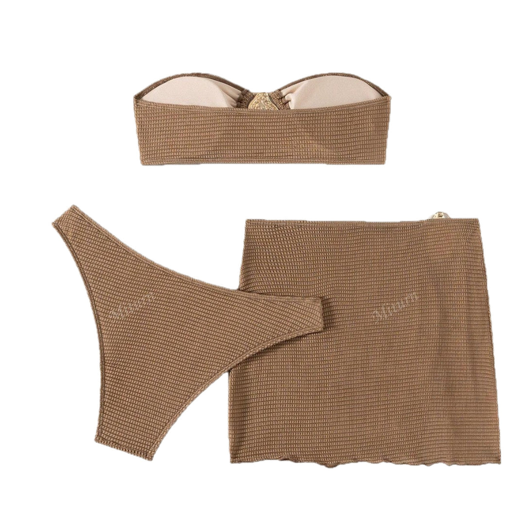 Women's bandeau bikini set with decorative wrap skirt StylebySassy