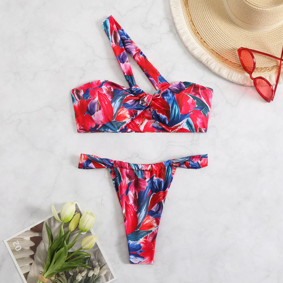 Women's bandeau bikini with asymmetrical straps and fashionable wrap details StylebySassy