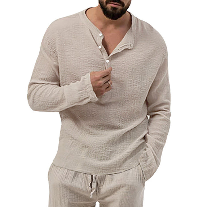Men's relaxed Henley set made of lightweight cotton gauze with drawstring pants StylebySassy