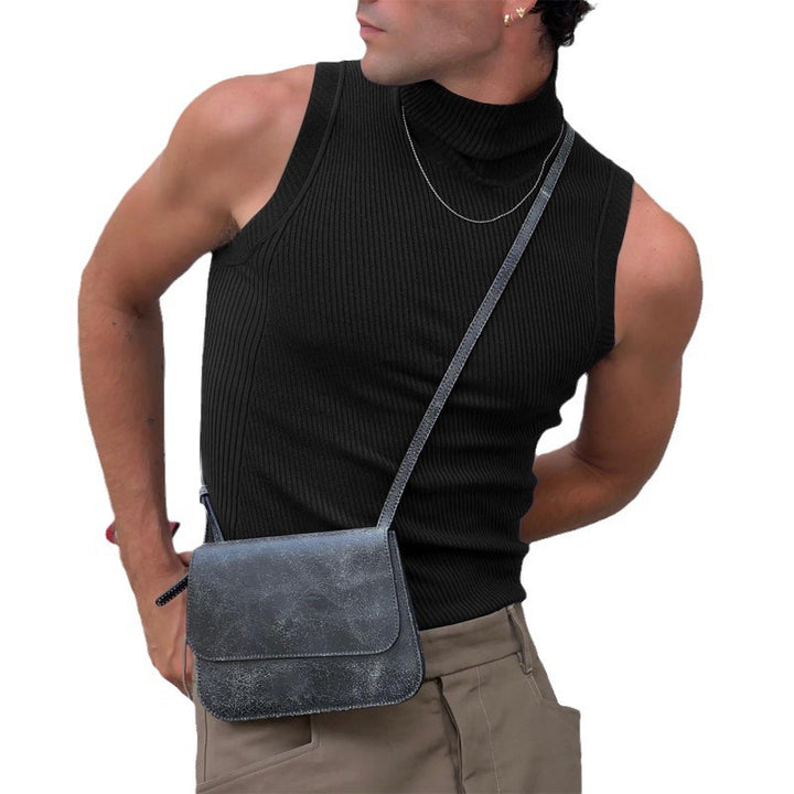 Women's sleeveless turtleneck top made of textured cotton blend StylebySassy